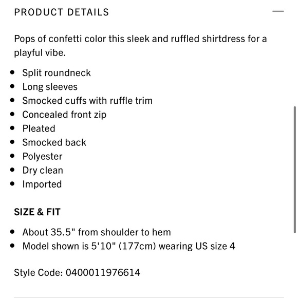 KATE SPADE CONFETTI PRINT SMOCKED SHIRT DRESS - Picture 8 of 16